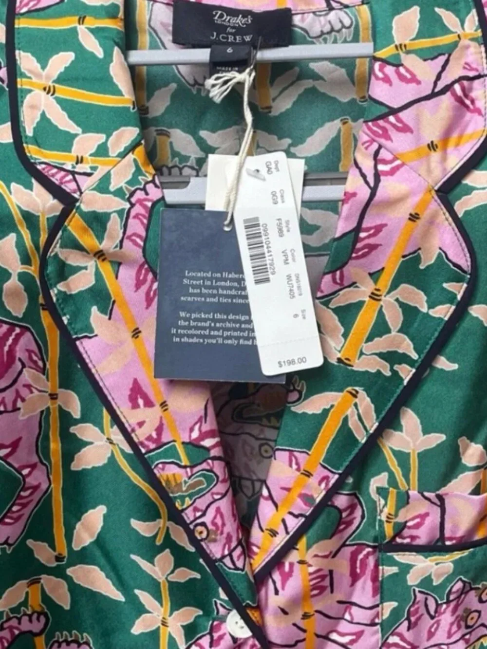 NWT J. Crew Drakes Bengal Tiger Pajama Style Top Blouse Long Sleeve 6